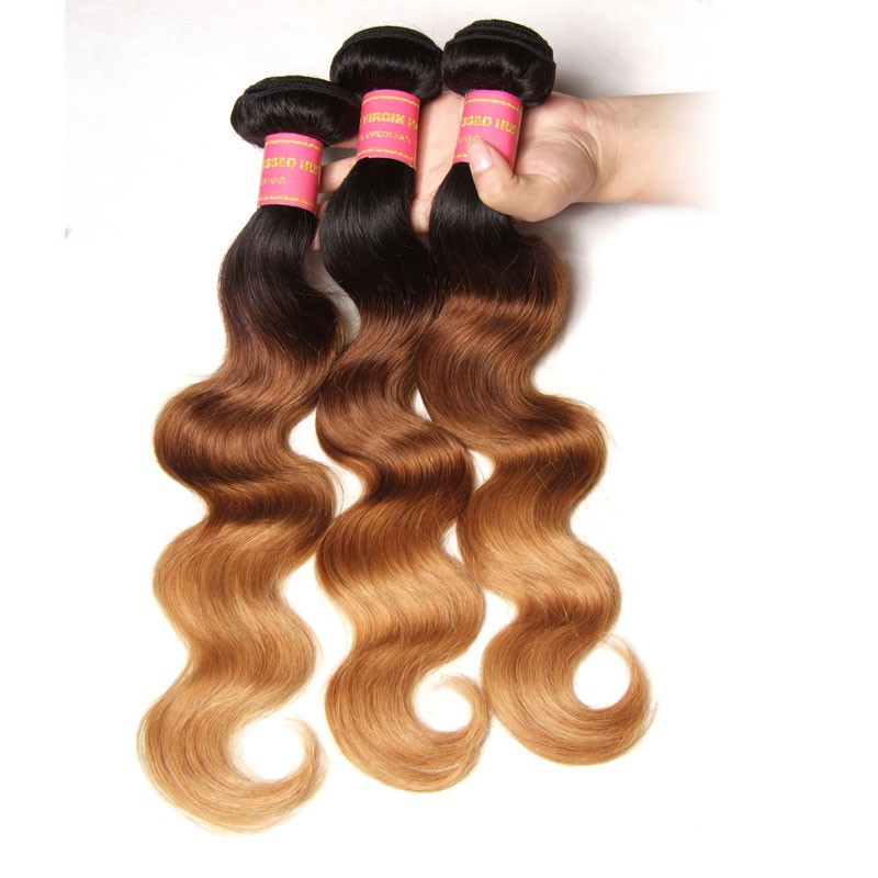 Idolra Body Wave Ombre Hair 3 Bundles 3 Tone Color Human Hair Weave Extensions For Sale